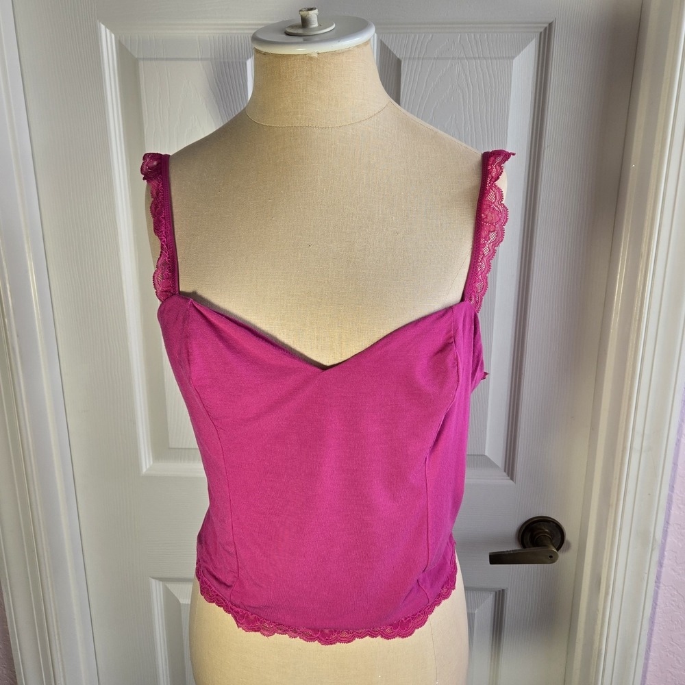 Victoria's Secret Pink Cropped Cami Top Lace Back Size L Camisole Lingerie